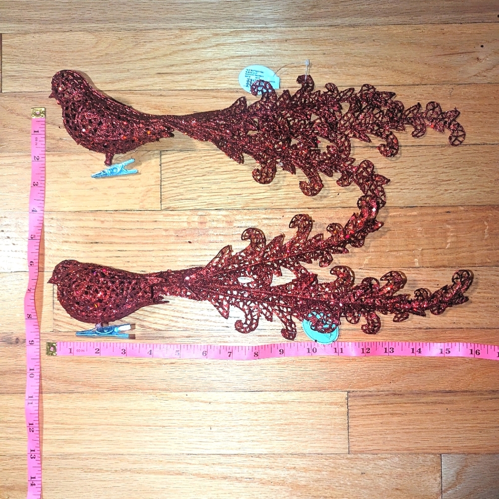 14.5" Glitter Bird Burgundy Metal Clip Decoration Ornament Regency International